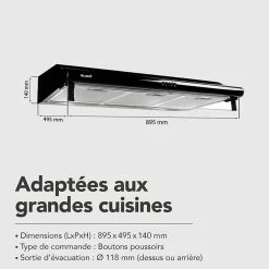 BELDEKO - Hotte Casquette / Visière 90 cm coloris noir 420 m3/h