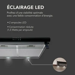BELDEKO - Hotte Casquette / Visière 60 cm NOIR 240 m3/h - 100 Watts - Filtre inclus