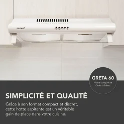 BELDEKO - Hotte Casquette / Visière 60 cm BLANC 240 m3/h 2 Filtres à charbon