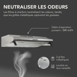 BELDEKO - Hotte Casquette / Visière 60 cm INOX 240 m3/h 2 Filtres à charbon