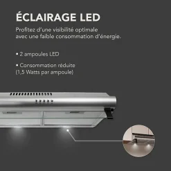 BELDEKO - Hotte Casquette / Visière 60 cm INOX 240 m3/h 2 Filtres à charbon