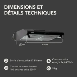 BELDEKO - Hotte Casquette / Visière 60 cm NOIR 240 m3/h 2 Filtres à charbon