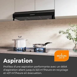 BELDEKO - Hotte casquette / visière Rivage 90 Cm - NOIR - Double moteur - 200W - 438 m3/h