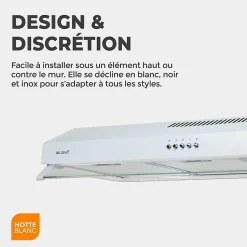 BELDEKO - Hotte casquette / Visière / Rivage 90 cm - Blanche - 200W - Double moteur - 438 m3/H