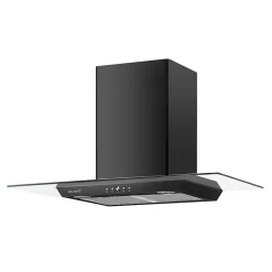 BELDEKO - Hotte Décorative Murale 90 cm en Verre et Noir - Moteur 200 W, Puissance d'extraction 559 m3/h