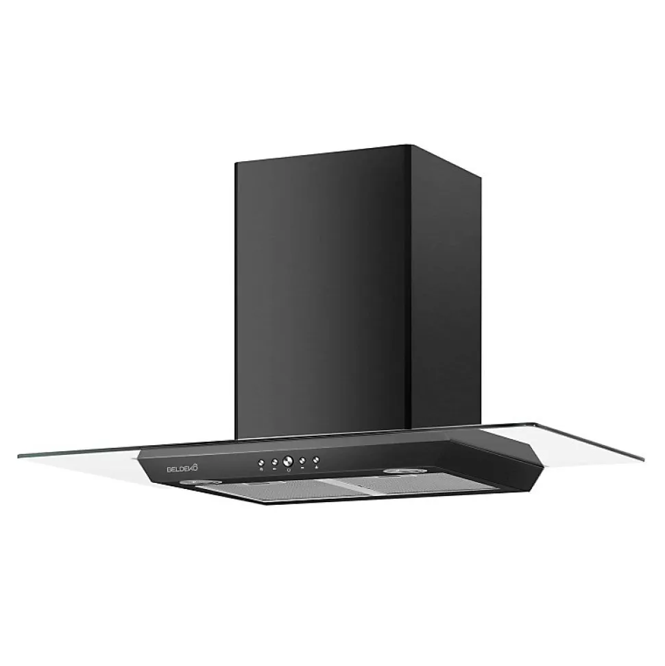 BELDEKO - Hotte Décorative Murale 90 cm en Verre et Noir - Moteur 200 W, Puissance d'extraction 559 m3/h