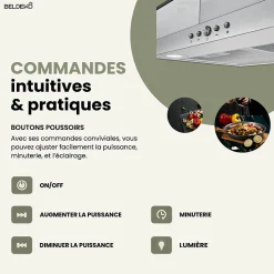 BELDEKO - Hotte Décorative Murale 90 cm en Verre et Noir - Moteur 200 W, Puissance d'extraction 559 m3/h