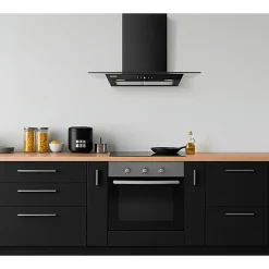 BELDEKO - Hotte Décorative Murale 90 cm en Verre et Noir - Moteur 200 W, Puissance d'extraction 559 m3/h