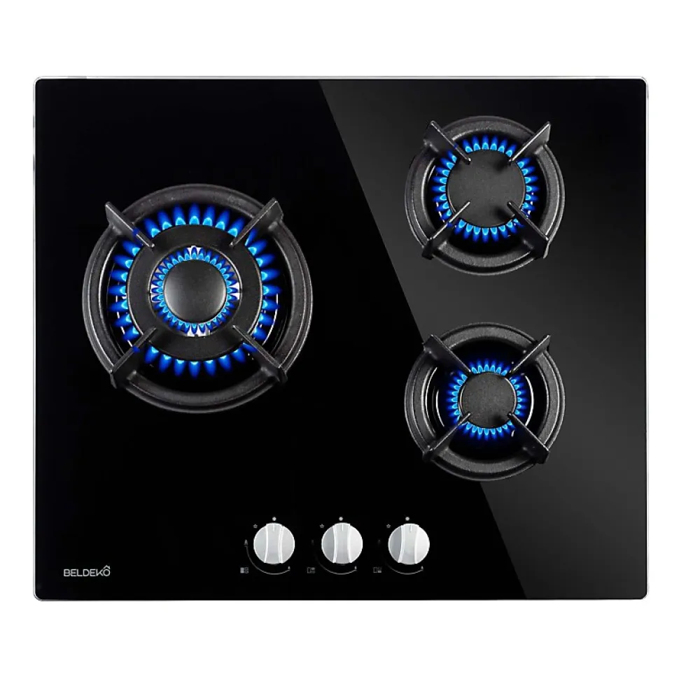 BELDEKO - Plaque de cuisson 3 ZONES VERRE NOIR - GAZ BOUTEILLE