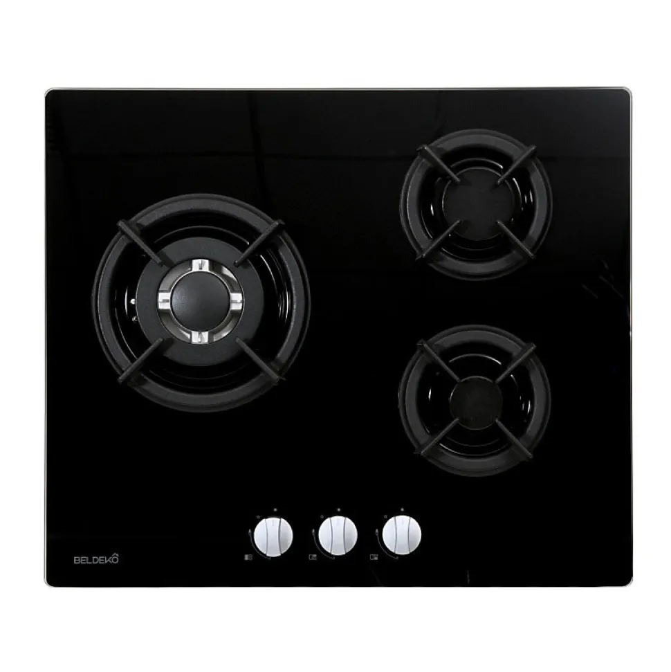 BELDEKO - Plaque de cuisson 3 ZONES VERRE NOIR - GAZ BOUTEILLE