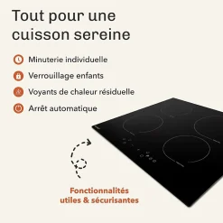 BELDEKO - Plaque De Cuisson Induction 4 zones Avec Minuterie, 7900W, 4 Boosters, verrou enfants
