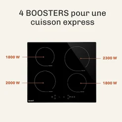 BELDEKO - Plaque De Cuisson Induction 4 zones Avec Minuterie, 7900W, 4 Boosters, verrou enfants