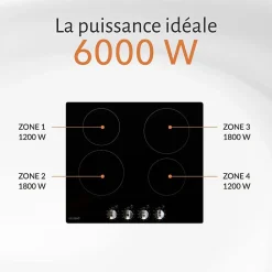 BELDEKO - Plaque de Cuisson Vitrocéramique 4 Foyers Encastrable avec Boutons de contrôle - 6000W