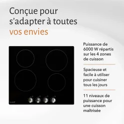 BELDEKO - Plaque de Cuisson Vitrocéramique 4 Foyers Encastrable avec Boutons de contrôle - 6000W