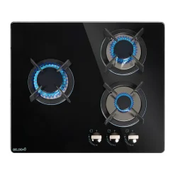 BELDEKO - Plaque de cuisson Gaz verre noir 3 zones - 5250 W - Gaz ville et bouteille - Grilles en fonte