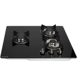 BELDEKO - Plaque de cuisson Gaz verre noir 3 zones - 5250 W - Gaz ville et bouteille - Grilles en fonte