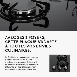 BELDEKO - Plaque de cuisson Gaz verre noir 3 foyers - Gaz ville et bouteille