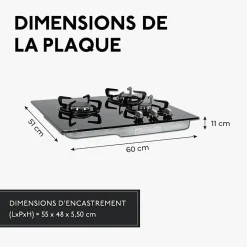 BELDEKO - Plaque de cuisson Gaz verre noir 3 foyers - Gaz ville et bouteille