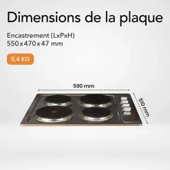 BELDEKO - Plaque de cuisson électrique fonte 4 feux encastrable, 4 foyers, 5500 W, boutons rotatifs, 6 niveaux