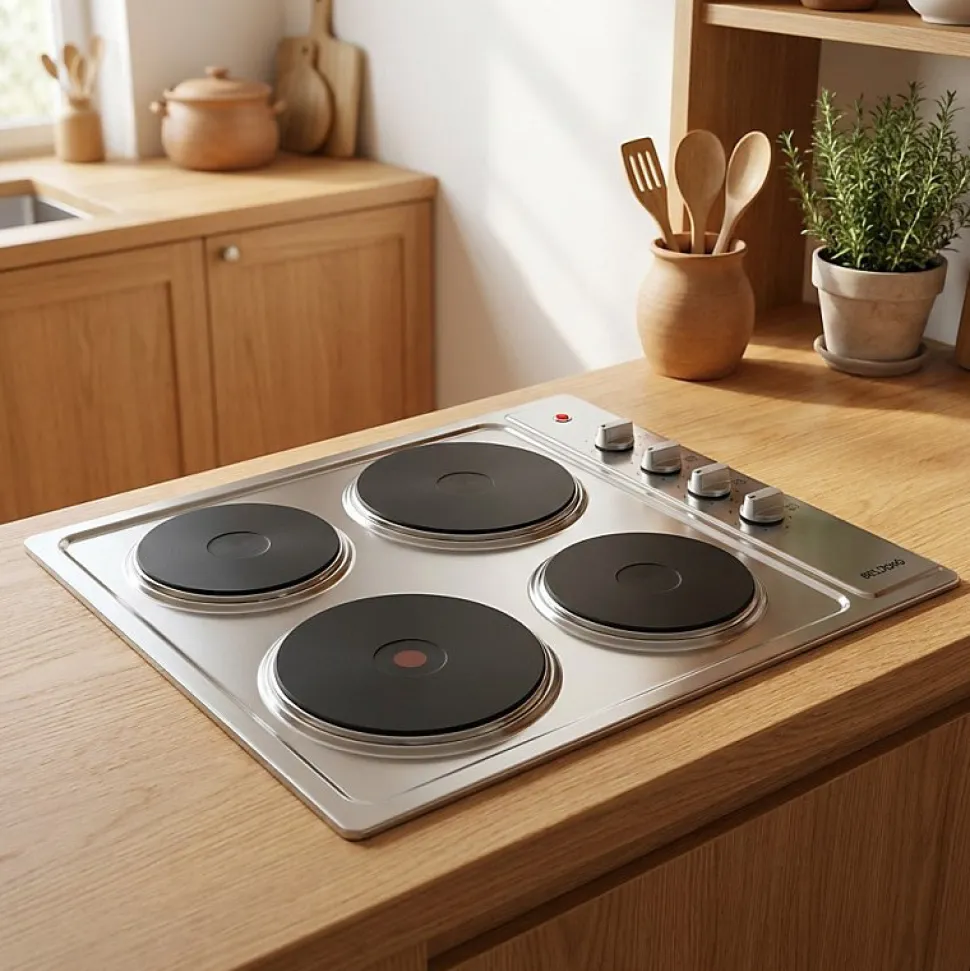 BELDEKO - Plaque de cuisson électrique fonte 4 feux encastrable, 4 foyers, 5500 W, boutons rotatifs, 6 niveaux