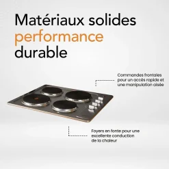 BELDEKO - Plaque de cuisson électrique fonte 4 feux encastrable, 4 foyers, 5500 W, boutons rotatifs, 6 niveaux