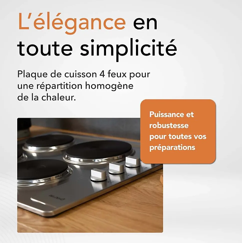 BELDEKO - Plaque de cuisson électrique fonte 4 feux encastrable, 4 foyers, 5500 W, boutons rotatifs, 6 niveaux