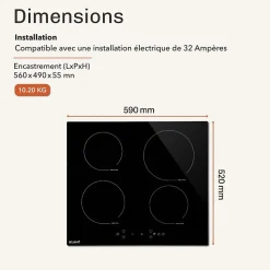 BELDEKO - Plaque De Cuisson Induction 4 foyers Avec Minuterie, 7900W, 4 Boosters, verrou enfants