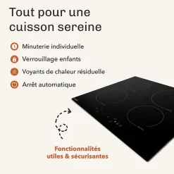 BELDEKO - Plaque De Cuisson Induction 4 foyers Avec Minuterie, 7900W, 4 Boosters, verrou enfants