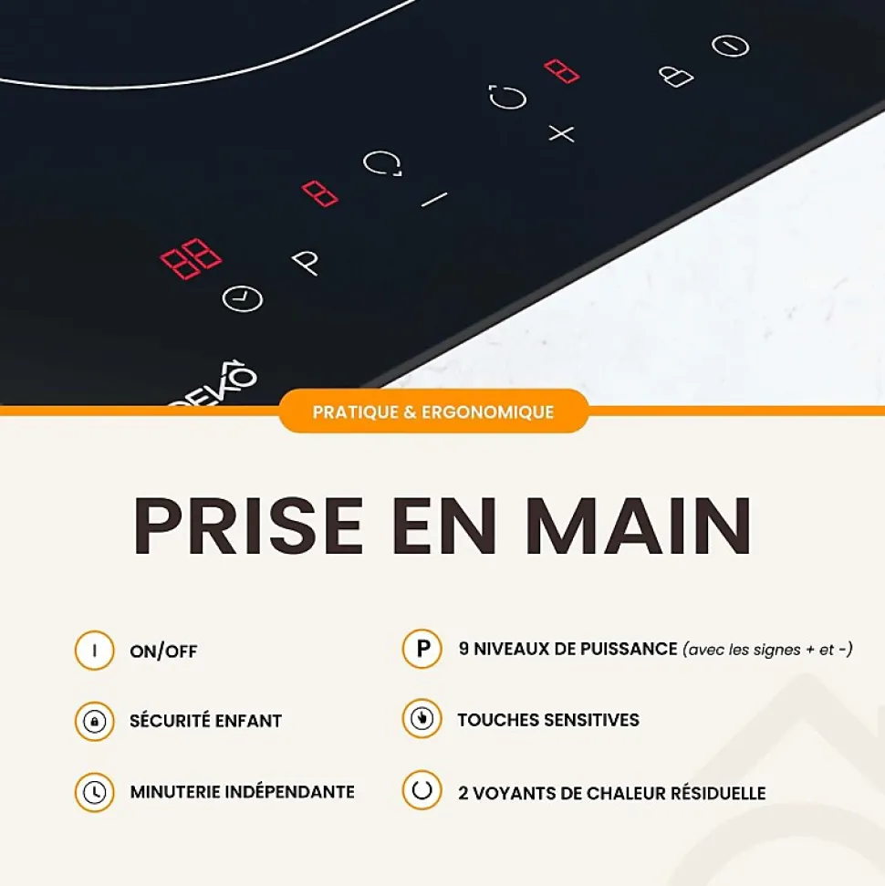 BELDEKO - Plaque de cuisson à induction Domino encastrable - 2 foyers, 3600 W - 2 boosters pour une performance compacte