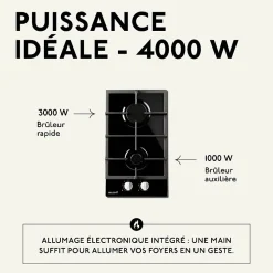 BELDEKO - Plaque de cuisson Gaz verre noir 2 feux - 4000W - Gaz ville et bouteille