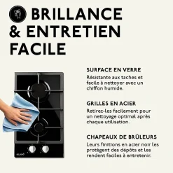 BELDEKO - Plaque de cuisson Gaz verre noir 2 feux - 4000W - Gaz ville et bouteille