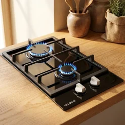 BELDEKO - Plaque de cuisson Gaz verre noir 2 feux - 4000W - Gaz ville et bouteille