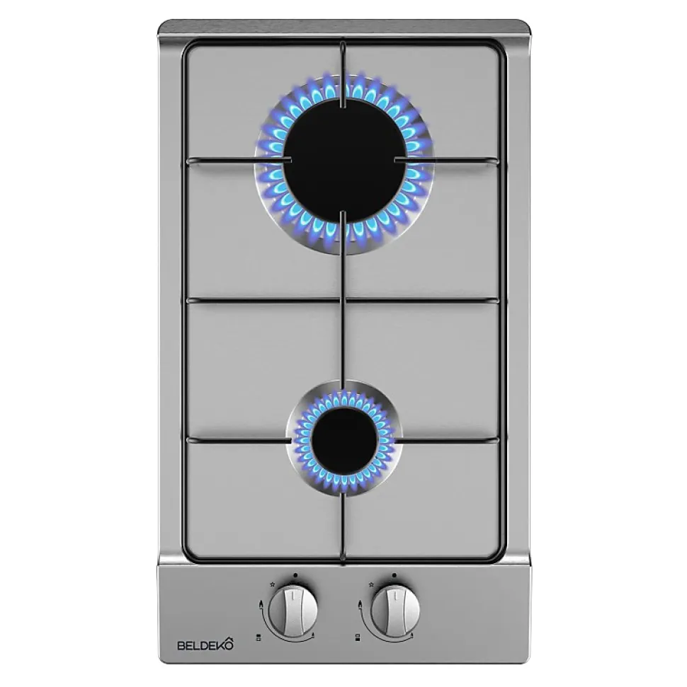 BELDEKO - Plaque Gaz 2 feux Inox - 3000W - Encastrable - Gaz ville et bouteille