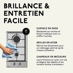 BELDEKO - Plaque Gaz 2 feux Inox - 3000W - Encastrable - Gaz ville et bouteille