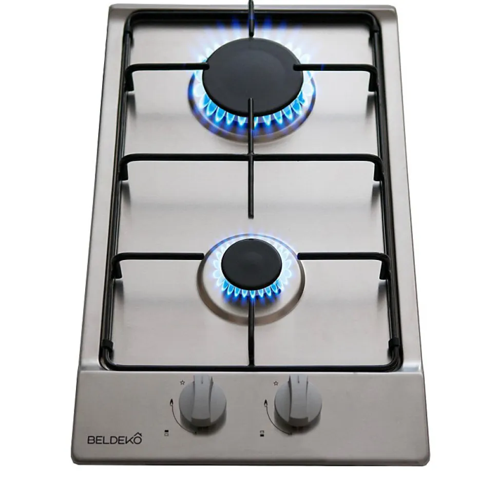 BELDEKO - Plaque Gaz 2 feux Inox - 3000W - Encastrable - Gaz ville et bouteille