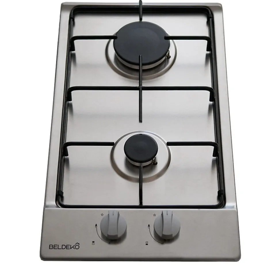 BELDEKO - Plaque Gaz 2 feux Inox - 3000W - Encastrable - Gaz ville et bouteille