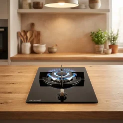 BELDEKO - Plaque Gaz verre noir - 1 Feu - encastrable - double couronne