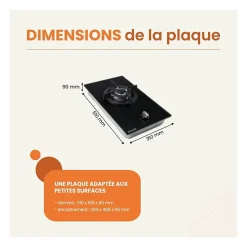 BELDEKO - Plaque Gaz verre noir - 1 Feu - encastrable - double couronne