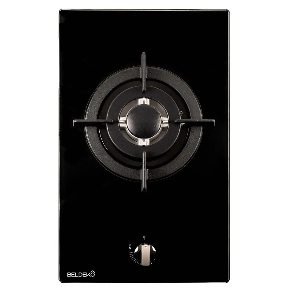 BELDEKO - Plaque Gaz verre noir - 1 Feu - encastrable - double couronne