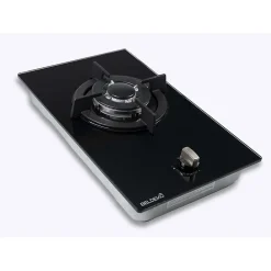 BELDEKO - Plaque Gaz verre noir - 1 Feu - encastrable - double couronne