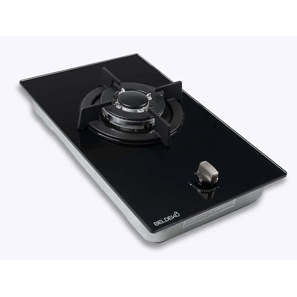 BELDEKO - Plaque Gaz verre noir - 1 Feu - encastrable - double couronne
