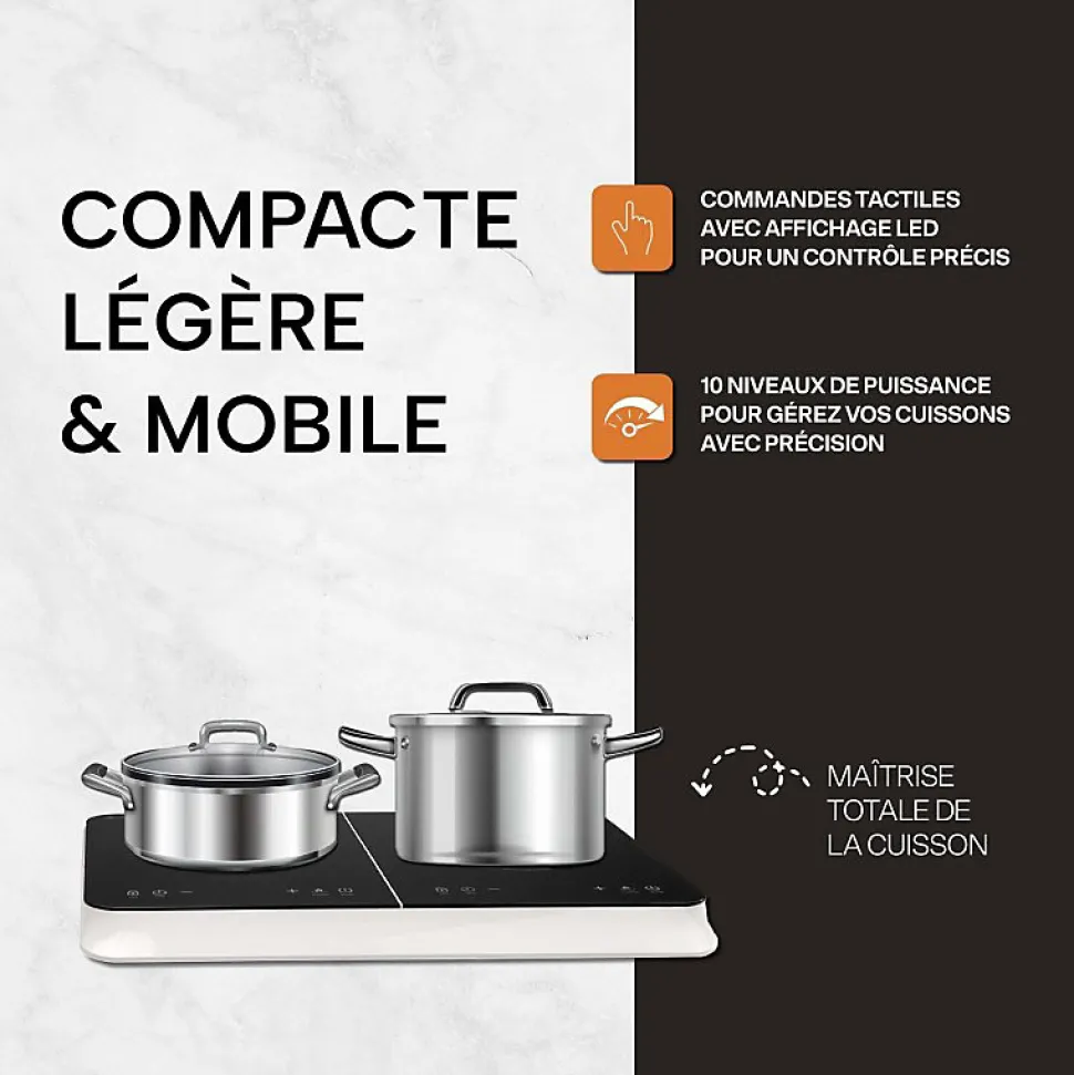 BELDEKO - Plaque Induction Portable de 3500W, sensitive, 10 niveaux de puissance, minuterie, posable