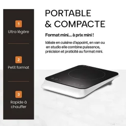BELDEKO - Plaque Induction Portable de 2000W sensitive, 10 niveaux de puissance, minuterie, posable