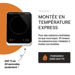 BELDEKO - Plaque Induction Portable de 2000W sensitive, 10 niveaux de puissance, minuterie, posable