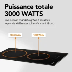 BELDEKO - Plaque Vitrocéramique 2 foyers 3000W - Minuteur, commande tactile