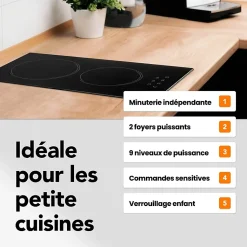 BELDEKO - Plaque Vitrocéramique 2 foyers 3000W - Minuteur, commande tactile