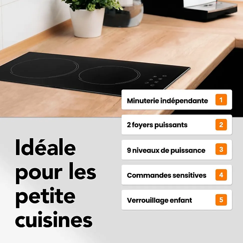 BELDEKO - Plaque Vitrocéramique 2 foyers 3000W - Minuteur, commande tactile