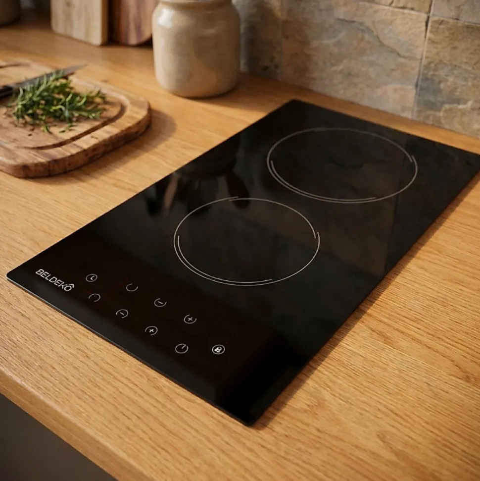 BELDEKO - Plaque Vitrocéramique 2 foyers 3000W - Minuteur, commande tactile