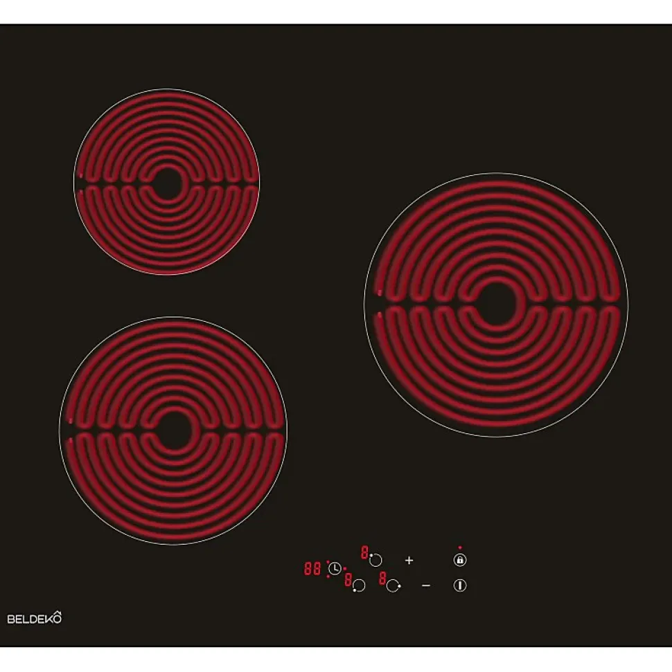 BELDEKO - Table de cuisson Vitrocéramique 3 foyers - Encastrable, Minuteur multi-zones Seulement 4,6 cm d'Épaisseur