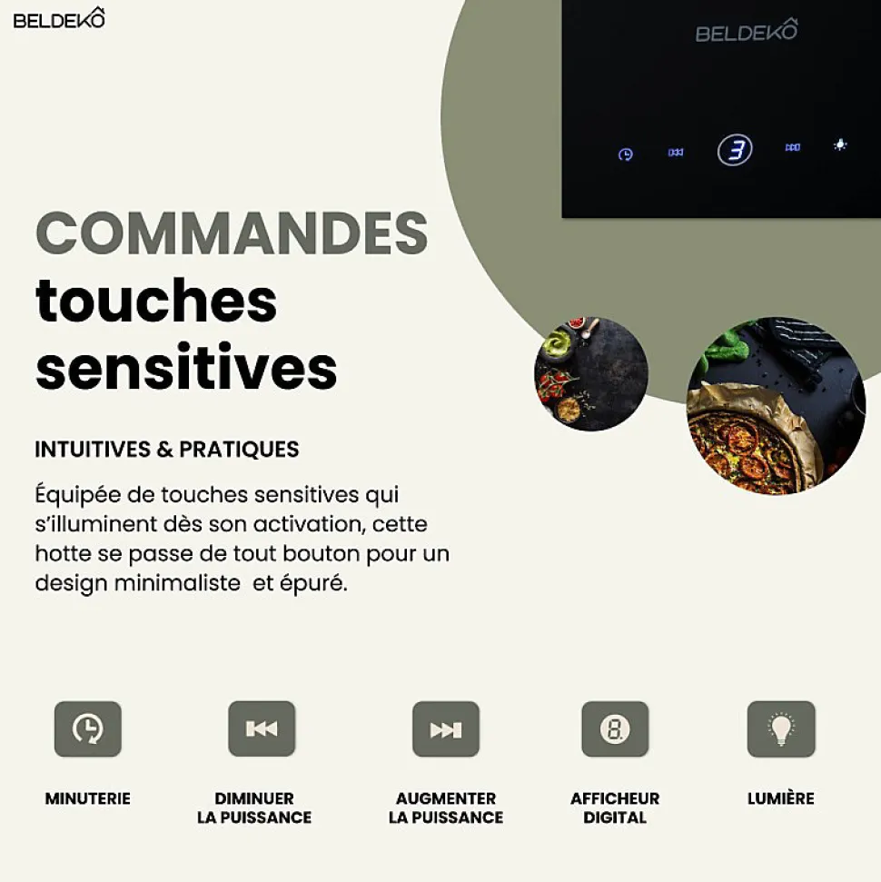 BELDEKO Hotte Inclinée NOIR 60 cm 455 m3/h - Hotte Silencieuse - Recyclage ou Evacuation